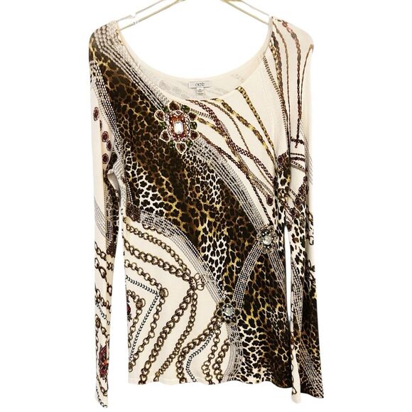 Cache VTG Light Sweater Jewel Brooch Embellished Animal Print Royalty Y2K Sz M - Picture 1 of 7